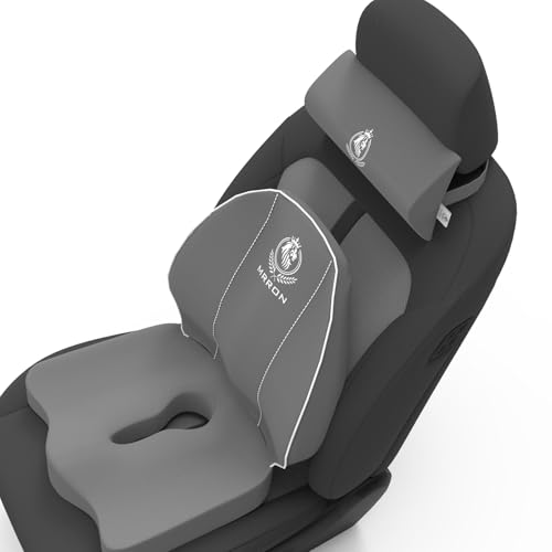 Image of MRRON Neckrest Back Support or Coccyx Orthopaedic Cushion for Long Sitting Universal fit with Ergonomic Design Made by High Density Memory Foam Used for Car or Office Chairs. (Grey, Spine Support)