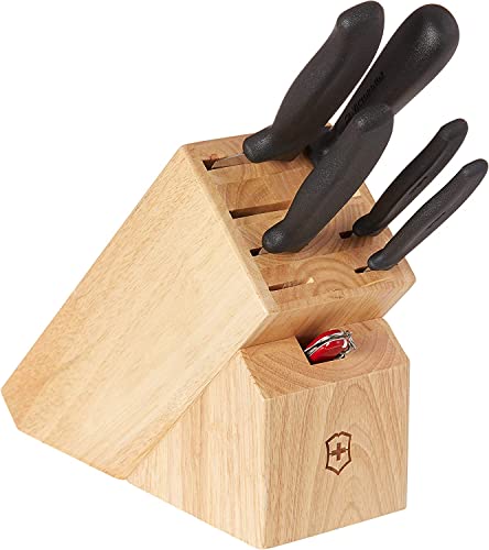 Image of Victorinox Swiss Classic Knife Block - Kitchen Knife Set with Block for Home Essentials - Includes Chef's Knife, Bread Knife, Honing Steel & Pocket Knife - Black Handles, 7-Piece Set