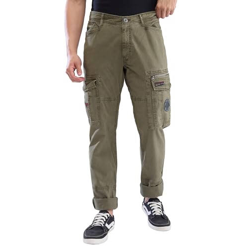 Image of Spykar Men Mid Rise Khaki Regular Fit Cargo