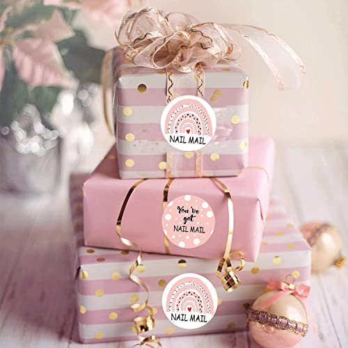 Pink Nail Mail Stickers 2 Inches Round Nail Mail Envelope Labels - 250 Pcs Nail Mail Labels Boho Rainbow Business Thank You Stickers For Color Street,Envelope Sticker,Shop Supplies,Packing Supplies #TOP5