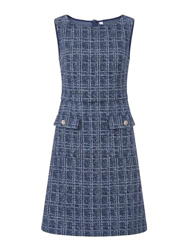 Image of Hobemty Women's Sleeveless Tweed Dress Boat Neck Work Office Sheath Dresses