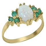 Luxus Geschenk Box Englisch Damen-Ring solide 9 Karat Gold Gelbgold Opal & Smaragd - Verfügbare Größen : 50 bis 64