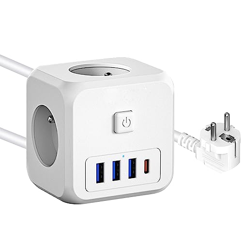 ARCELI Multiprise Murale USB avec 3 USB et 1 Chargeur 1.5M, 4000W - Maison, Bureau, Cuisine