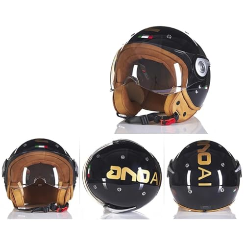 Casque de moto leger retro noir et or avec visiere de protection
