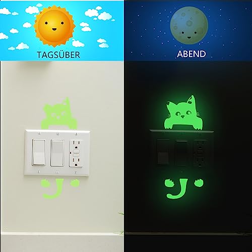 WUDQIJI Light Sticker Pack of 4 Glow in the Dark Cat Dog Switch Stickers for Wall Vinyl PVC Material, Green Animal Print - Image 2