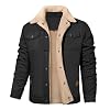 Men’s Winter Lapel Cargo Military Trucker Work Cotton Jacket Coat Fleece-Lined Warm Utility Coat for Outdoor Hiking Camping