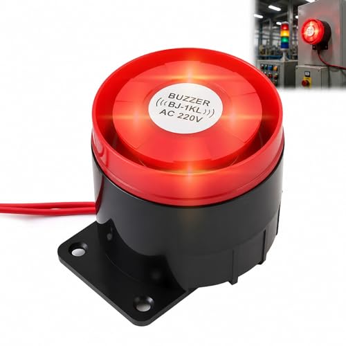 220V Sirena Alarma Exterior 120dB, Bocina Sirena Sistema Antirrobo de Alarma Impermeable con Alerta de Sonido y Luminosa, Intermitente Doméstica con Decibelios Altos Rojo Estroboscópico