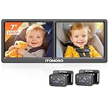 Itomoro Baby Car Camera for 2 Kids, 7 Inch HD 1080P Split Screen Dual Car Camera Baby Monitor, 150° Wide View with 2 IR Night Vision, Easily Install with Crystal Clear Wide View