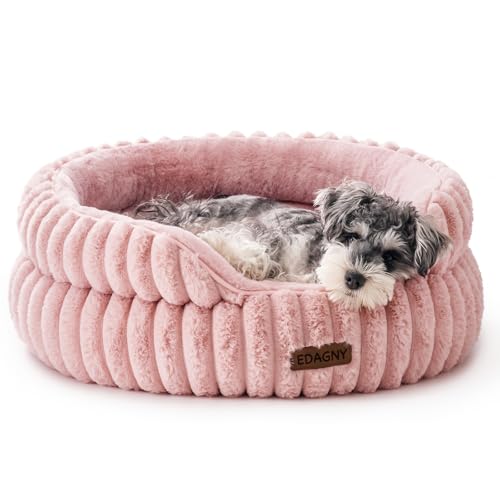 EDAGNY Elegantes Grandes Cama Gatos Small Dog Bed, Redonda Calmante Cama para Dormir (Rosa, Medium)