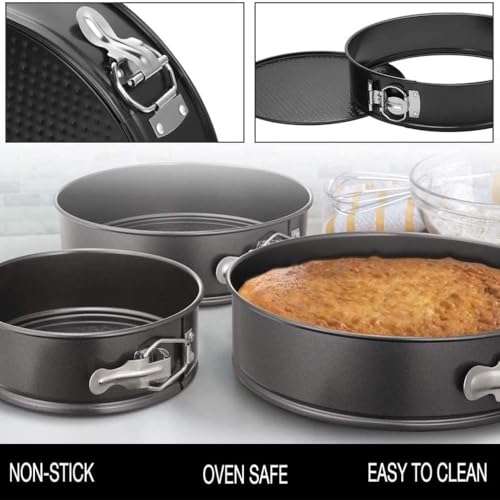 eMKay® 3 PIECE SPRINGFORM Cake TIN Set 18/22/26CM | Non Stick Round Cake Baking Pans | Carbon Steel Leakproof Cake Moulds | Oven Safe BAKEWARE Set | Cheesecake & Dessert TINS - Image 5