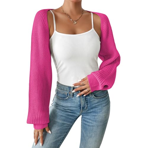 Image of Durio Women Y2K Bolero Shrug Long Sleeve Knit Cropped Cardigan | Stretchy Open Front Sweater with Drop Shoulders, Versatile Style Suits Casual Daily Wear, Travel, Party & Festival Outfits