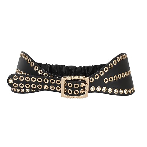 Women Wide Elastic Stretch Waist Belt Fashion Metal Hollow Out Waistband Dress Belt Buckle Belts