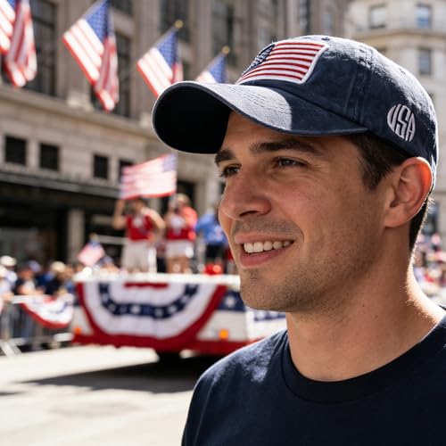 Image of IZUS Women USA-Flag Baseball-Cap American Patriotic Baseball Hats Men's Distressed-Cotton Dad-Hat for Adult Teens