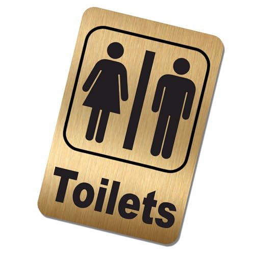 METAL Aluminium Tin Toilets Sign UNISEX Logo Brushed GOLD Toilet Lavatory Restroom Door Notice Office Shop Home Warehouse School Workplace Bathroom SMALL 150x100mm ME18