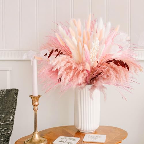 N&T NIETING Erba di pampa rosa, 85 pezzi, bouquet di erba della pampa essiccata naturale, pampa, decorazione per l'erba della pampa, fiori secchi per matrimoni, decorazione da tavolo boho, decorazione