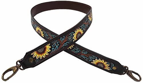 Image of CHALLENGER Western Antique Tooled Leather Replacement Shoulder Strap for Bags Purse Duffle 115FKStrap