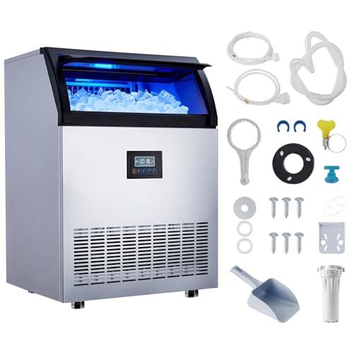 Image of Ice Maker Machine, 200LBS /24h with 55LBS Commercial Ice Storage Bin, Under Counter Countertop Ice Machine, Self-Cleaning, Stainless Steel Freestanding,Ice Scoop, Quiet Compressor for Home and Business