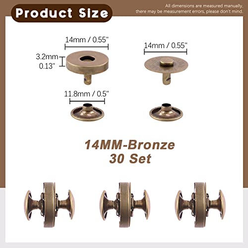 Wokape 30 Set Magnetic Button Sewing Clasps Snaps Fasteners (Bronze-14Mm-30Pcs) - 14Mm Round Strong Magnetic Button Clasps Snaps Purse Handbag With Washer For Craft #TOP1