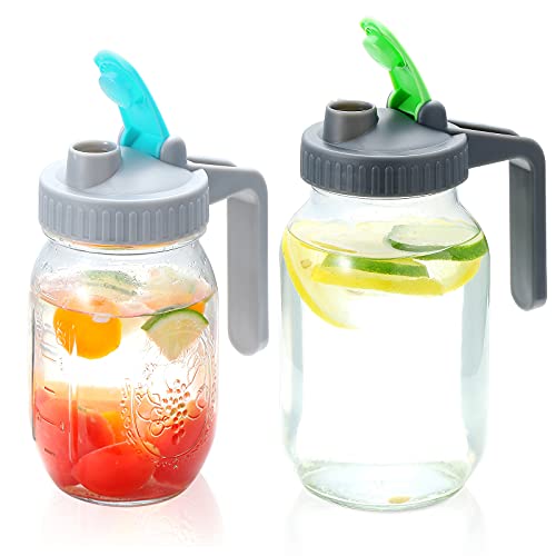 2 Pack Regular Mouth Mason Jar Lids Flip Cap With Handle For Regular Mouth Ball Mason Jar, Airtight & Leak-Proof Seal, Turns Your Mason Jar Into Pitcher (Jars Not Included) #TOP16