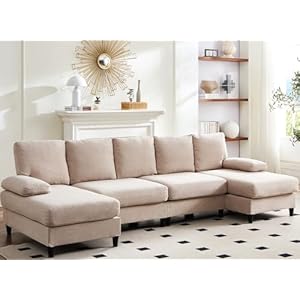Mjkone Living Room Sectional Sofa, Linen U Shaped Sectional Couch, Oversized 4-Seat Modern U-Shaped Sofa Couch Set with Removable Pillows, Couches for Living Room, Apartment, Small Space – Beige