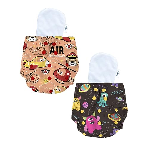 Image of Bumtum Baby Diaper | 0-3 Yrs Baby Freesize | Pack of 2, New Born, Cloth Diaper, Waterproof Reusable Diaper, 5hrs Absorbency, Washable, Cotton Soaker, Extra Soft (Space & Air)