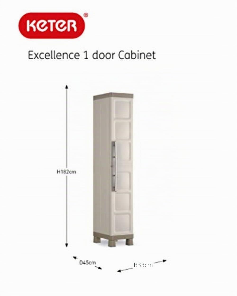 Keter Excellence Kunststoffschrank, schmal, 1 Tür, beige/Taupe, 33 x 45 x 182 cm
