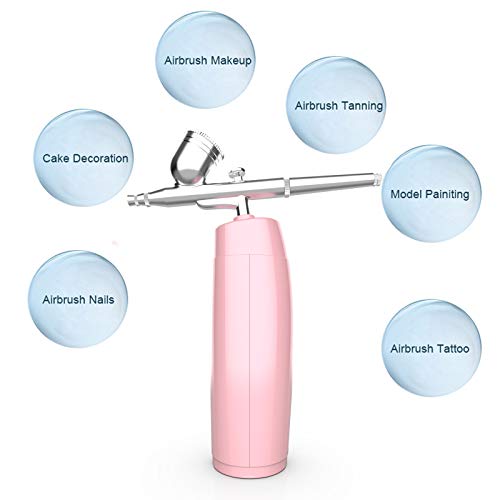 Pinkiou Airbrush Makeup Machine Kit with Large Capacity Spray Pen Gun Handheld Rechargeable Air Compressor for Beauty Cosmetic Skin Care Tattoos Manicure Body Painting (Pink)