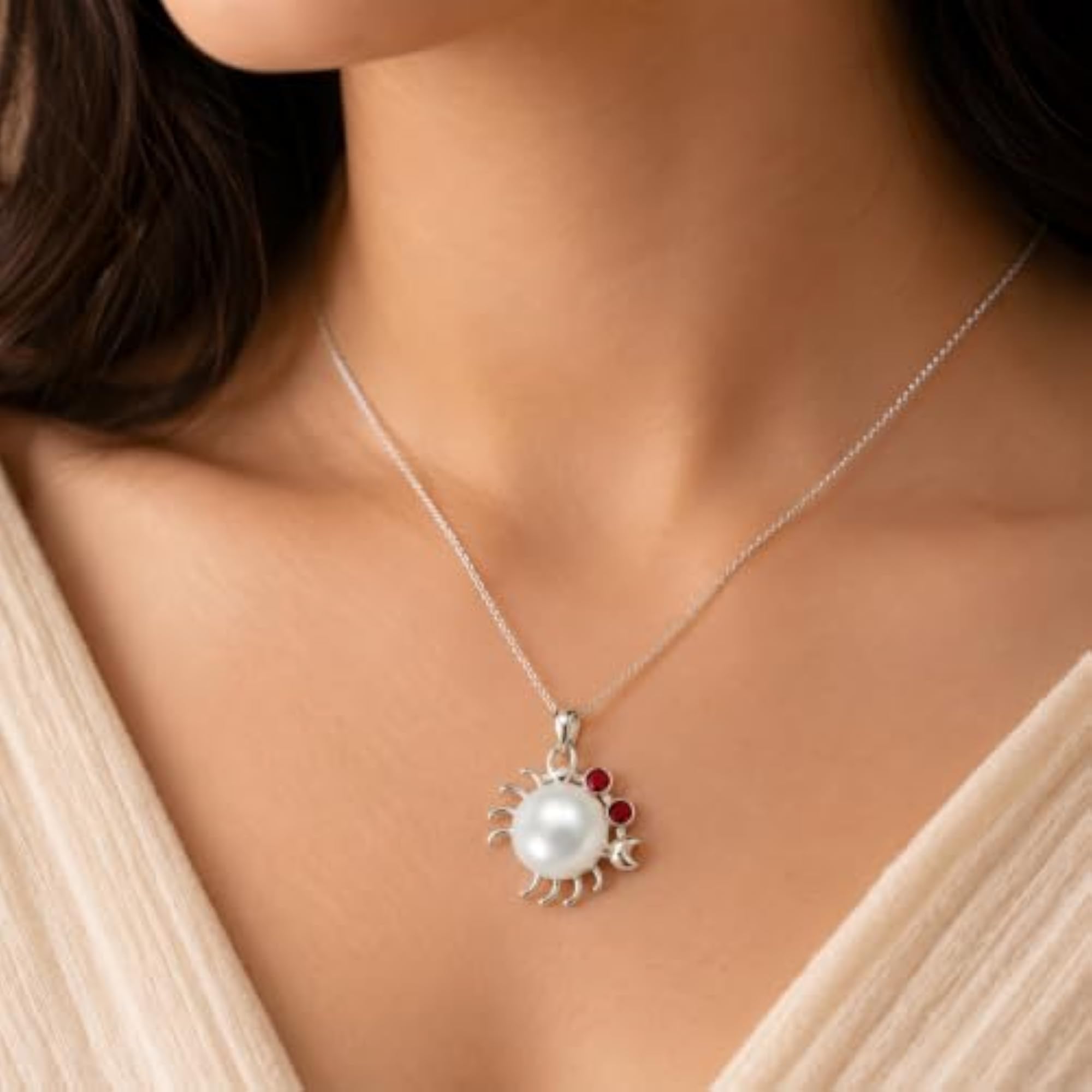 925 Silver Pearl Crab Pendant Necklace, Authenticity Certified