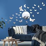 Mariposas Espejos Pared Decorativos, 37 piezas acrílicas 3D pegatinas espejo adhesivo lazo pegatina espejo pared plata Mariposas Pegatina Pared Acrílico decoración Oficina dormitorio Sala estar