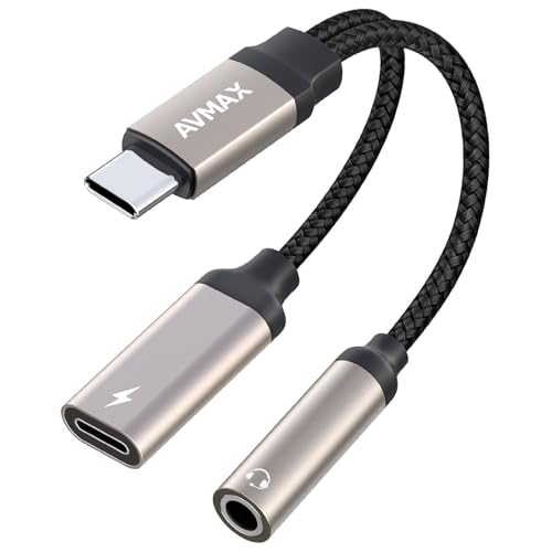 AVMAX USB C to 3.5mm Headphone Audio and Charger Adapter2 in 1 32bit/384kHz Tyepe c to Aux Jack Cable with PD 3.0 60W Fast Charging Dongle Cable for Iphone17 Iphone16