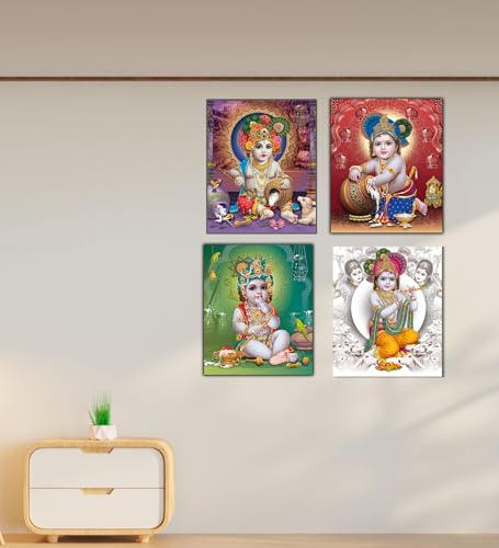 Image of Baby Krishna photo for pregnant women Set of 4 A3 12x18 Inch - Bal Krishna Posters - Baby Krishna Wall Decor - Bal Gopal Poster for Pregnant Women - baby wallpaper for pregnant women - Sri Krishna Images