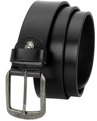 Full Grain Leather Belt, 40mm Width, Antique Metal Buckle,Waxy Marble Black,Brown,Tan(Pack of 1)