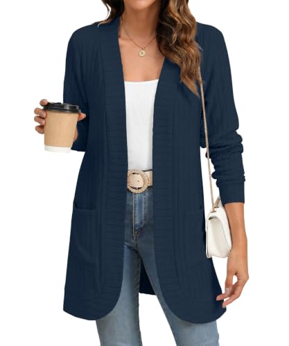 Image of YSYOKOW Cardigan Sweaters for Women Long Sleeve Open Front with Pockets | Long Cardigans for Women Lightweight Soft Casual Dressy Loose Fit Cardigan Sweater with Pockets for Work and Office