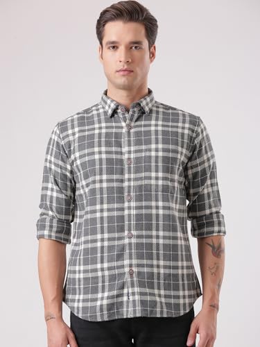 Image of TURMS Men's Casual Checks Shirts, Odor Control, Moisture Wicking, Button Down Collar, Cool Tech Cotton Fabric, Tailored Fit, Full Sleeve