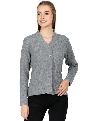 Image of Lady Willington Women Woolen V-Neck Self Design Cardigan Heavy Daffodil Fabric Cardigan Winter Wear Pure Wool Cardigans for Women Sweaters Long Cotty Fully Warm Cardigan Free Sizes