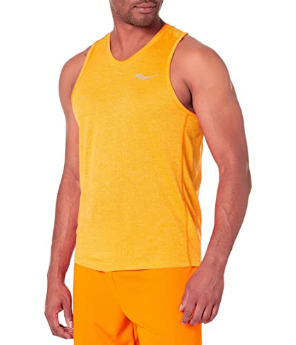 Saucony Camiseta de cronómetro para hombre, estilo clásico, dobladillo recto, cuello redondo, apertura de brazo ancha, Caléndula jaspeado, XXX-Large grandes