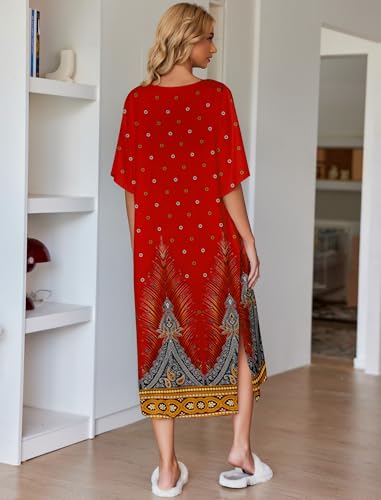 Image of Ekouaer Women's Nightgown Short Sleeve Sleepshirt Long Loungewear Casual Maxi Lounge Dress House Dresses with Pockets