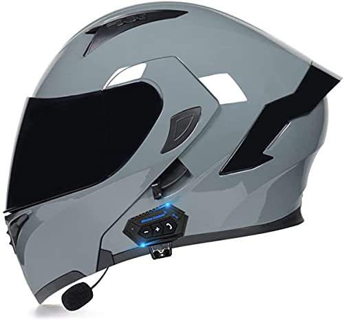CFZWJ Moda Integrado Moto Modular Bluetooth Casco, Micrófono Incorporado Respuesta automática Cascos Integrales Anti Niebla Visera Doble ECE Homologado para Adultos Mujeres Y Hombres