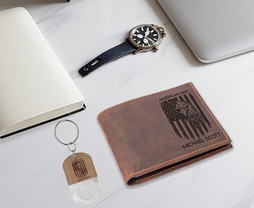 Personalized American Eagle US Flag Wallet for Dad, Custom American Dad Leather Wallets, Engraved Wallet for Men, Customized Fathers Day Wallet2