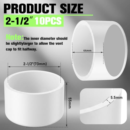 Image of 10 Packs 2-1 /2 Inch PVC Pipe End Cap, Fits 2.87 inch Od Schedule 40 Furniture Grade, Heavy Duty Slip-on Caps for DIY Furniture, Garden Shelf, White
