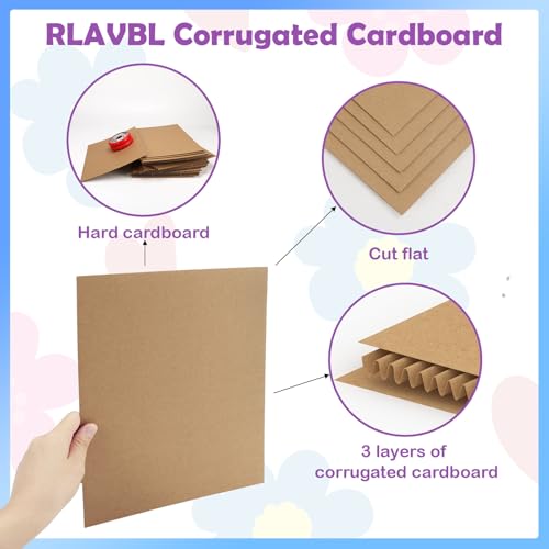 Image of RLAVBL 50 Pack 9x12 Corrugated Cardboard Sheets, Flat Cardboard Inserts for Shipping, Mailing, Packing, DIY Crafts