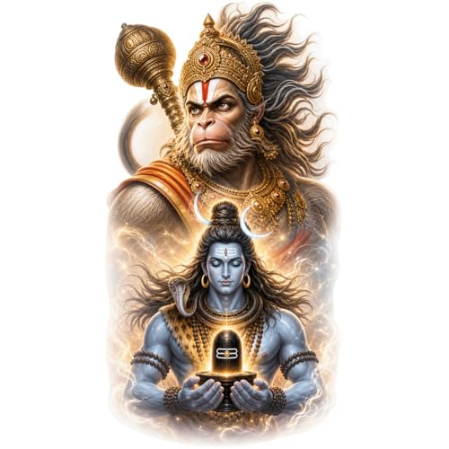 Image of Rangoli Shiv Hanuman Wall Sticker Self-Adhesive 13 x 24 Inch Waterproof Wall Decor for Living Room Bedroom Office Spiritual Shiva Hanuman Wall Decal