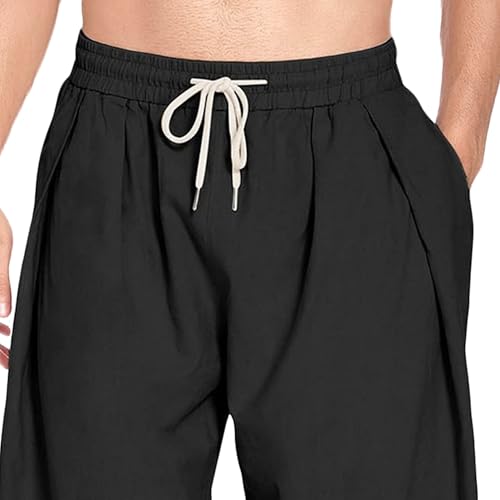 Men's Elastic Waist Baggy Stylish Beach Pants Tapered Solid Cotton Linen Trousers Casual Comfort Yoga Summer Pants2