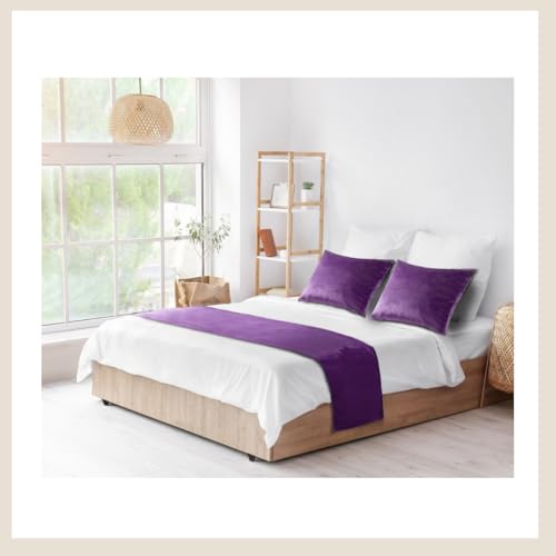 Chemin de lit réversible en velours fait à la main (double côté) pour la maison, l'hôtel, fabriqué au Royaume-Uni (prune, grand lit, 50 x 225 cm)