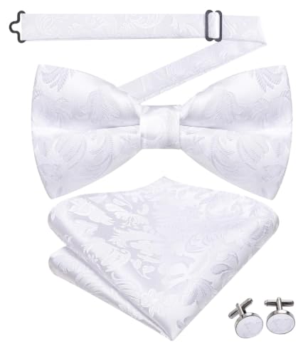 Image of Dubulle Mens Paisley Striped Bowtie Set Pre-tied Bowtie for Men and Pocket Square Set Wedding Business