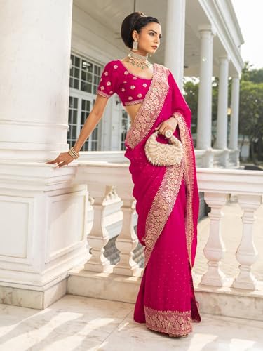 Image of Libas Embellished Silk Blend Saree for Women With Unstitched Blouse Piece | Traditional Saree for Festive & Wedding