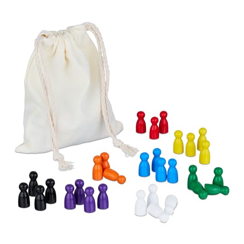 Relaxdays Pack 160 Figuras para Juegos de Mesa, Peones Parchís, Damas, Oca, Piezas Ajedrez, Figuritas Madera, Multicolor
