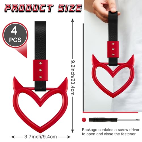 Image of 4 Pieces Heart Handle Keychains Car Accessory Heart Hand Strap Drift Charm for Car Interior Exterior Decoration(Red,Devil)