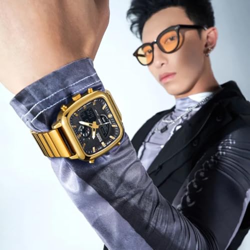 Image of Mark FAIRWHALE Luxury Men's Digital Quartz Watch - Waterproof 3ATM Chronograph Wristwatch with Luminous Display, Auto Date & Dual Time Display (Gold /Black)