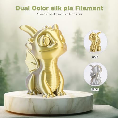 Image of 3DHoJor Silk PLA Filament 1.75mm Gold Silver Dual Color PLA 3D Printer Filament 2 in 1 Coextrusion 1KG Spool(2.2lbs) 3D Printing Filament Dimensional Accuracy + /- 0.03mm Fits for Most FDM 3D Printers